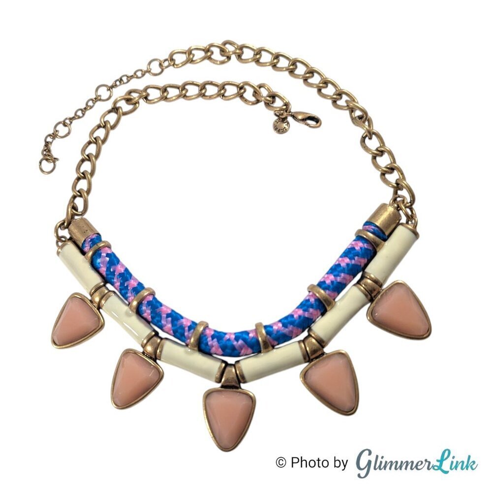 J.Crew Maximalist Statement Necklace – Gold Tone with Braided Cord & Resin Drops - Picture 10 of 13